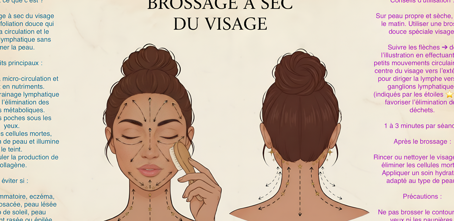 5 Fiches Brossage à Sec du corps et du visage - Licence Pro Praticien - Homme & Femme - Support Pédagogique Naturopathie - PDF Haute Définition
