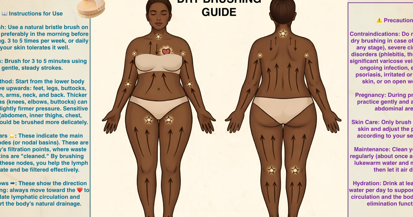 6 Dry Brushing Guides (Body/ Face) – Male & Female Illustrations – Lymphatic Drainage/ Naturopathy – PDF – Naturo Taom – Personal Use